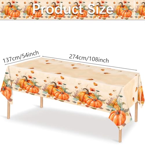 Yellow Pumpkin Disposable Tablecloths 2 Pack - Thanksgiving & Holiday Party Covers 54 x 108 Inches