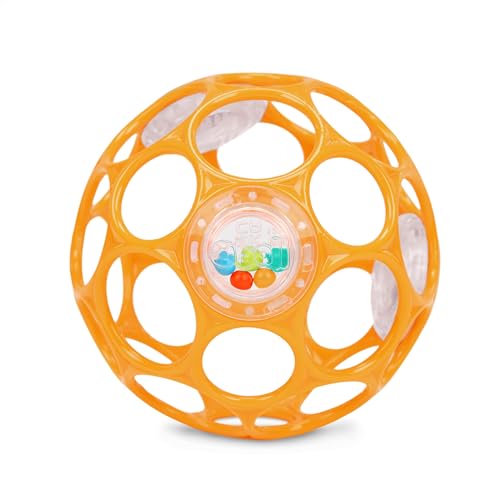 Bright Starts Oball Rattle, Easy-Grasp Sensory Ball for Infants - Orange