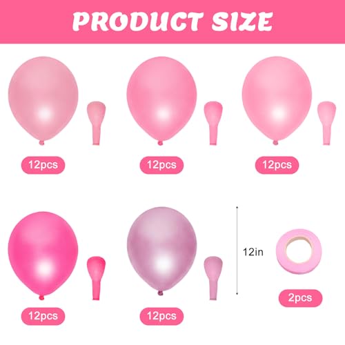 60 Pcs Pink Latex Balloons Set - Assorted Shades for Parties