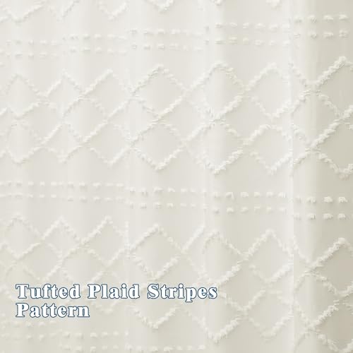 Lecloud Beige Small Shower Curtain 36x72, Farmhouse Tufted Plaid Fabric