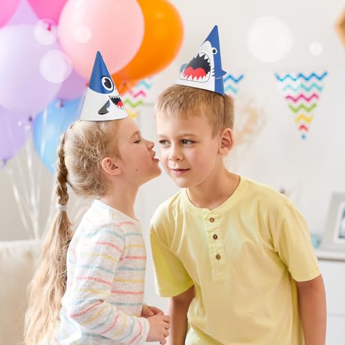 Chinco Shark Birthday Party Hats - 12 Pack with Fins & Teeth