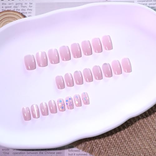 Cat Eye Press On Nails Medium Squoval Nude Pink Acrylic Fake Nails Kit