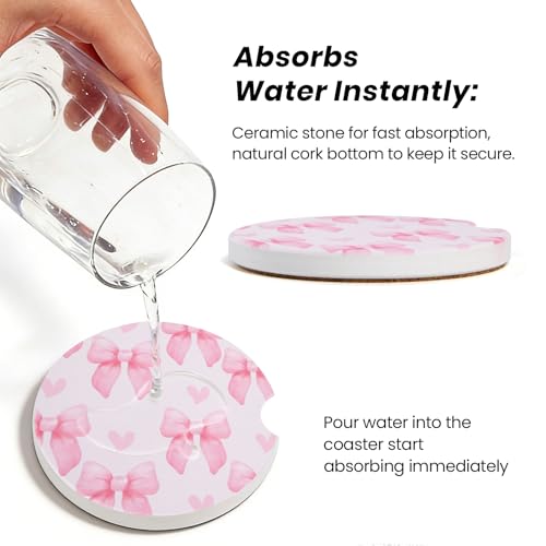 2 Pack Bow Car Coasters - Stylish & Absorbent Ceramic Cup Holders