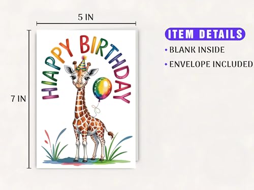 Happy Birthday Giraffe Card - Colorful Animal Greeting Card