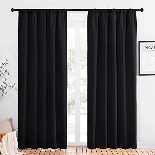 NICETOWN Blackout Curtain Panels - Black, 52"W x 80"L, 2 Pack - Energy Efficient & Noise Reducing