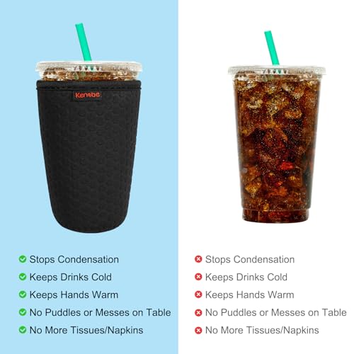 KENOBE Neoprene Iced Coffee Cup Insulator Sleeves, 3-Pack - Black