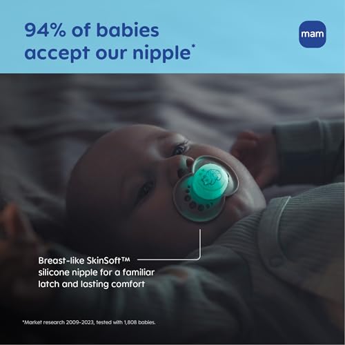 MAM Original Baby Pacifiers 6-16 Months, Glow-in-the-Dark, 4 Pack - Pepermint Green & Blue Sky