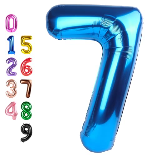 40-Inch Blue Number Balloon for 7th Birthday Decorations