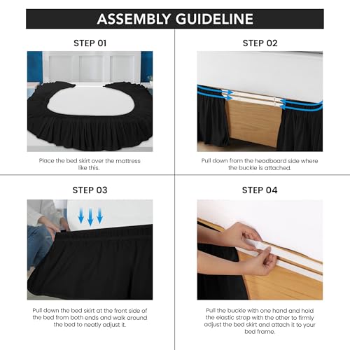 Queen Bed Skirt with Adjustable Elastic Belt – 16 Inch Drop