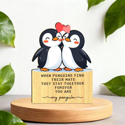 3D Wooden Anniversary Card for Husband & Wife - Romantic Penguin Gift