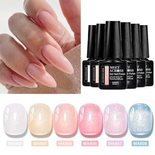MEET ACROSS 6-Color Poly Nail Extension Gel Kit with Glitter and Nude Pink Shades