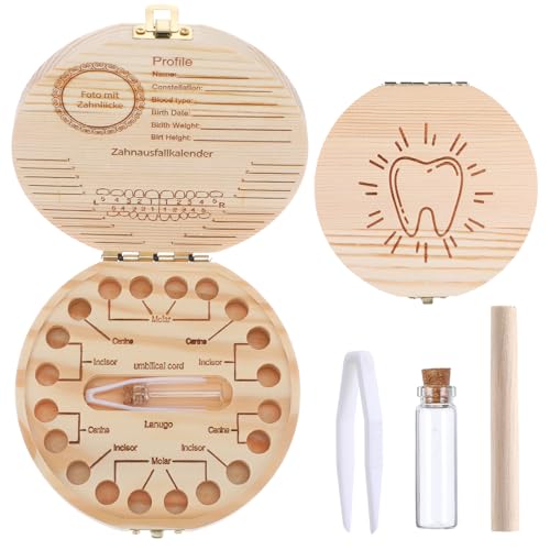 Wooden Baby Tooth Fairy Box - Keepsake Organizer with Tweezers