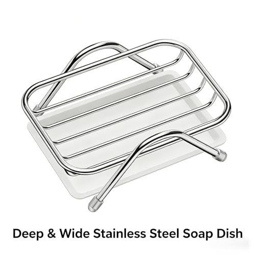 Stainless Steel Self-Draining Soap Dish with Removable Tray for Bathroom & Kitchen