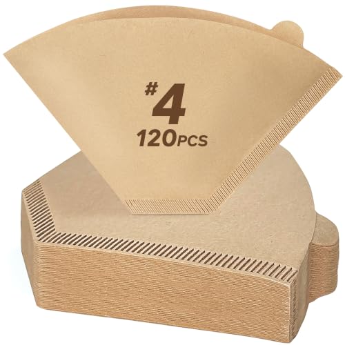 DechoPak 120 Count #4 Coffee Filters 8-12 Cup Unbleached Cone - Extra Strong & Durable