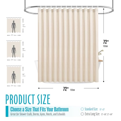 Linen Textured Shower Curtain 72x72 - Boho Farmhouse Beige Bathroom Set