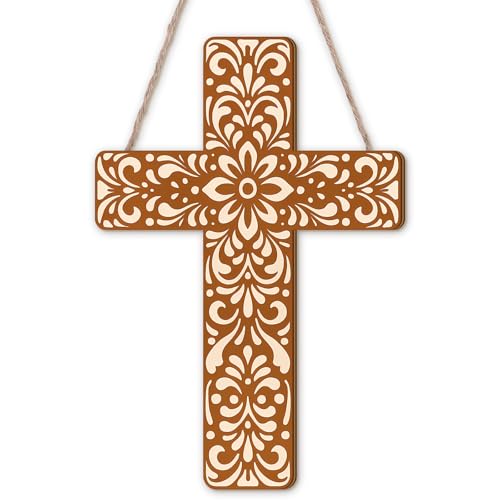 Maitys Floral Cross Wall Decor, Mexican Talavera Tile Pattern, 12-Inch