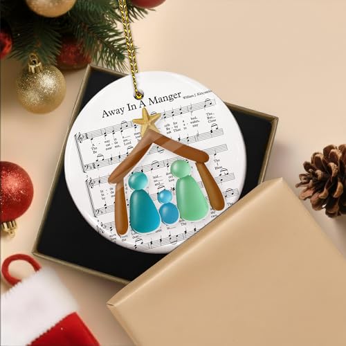 Nativity Scene Christmas Ornament - Holy Family Ceramic & Acrylic Decor