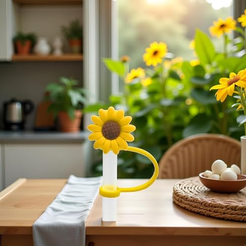 Yellow Sunflower Silicone Straw Cover Reusable Dust Plug