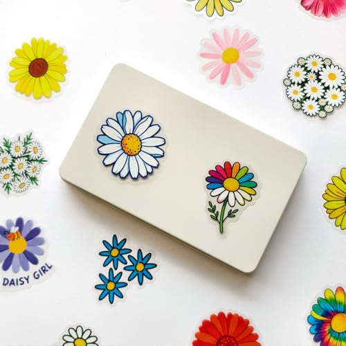 Colorful Daisy Floral Stickers - 56 Waterproof PET Stickers
