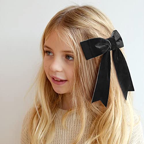 Black Velvet Hair Bows 5 Inch with Alligator Clips, 2 Pack