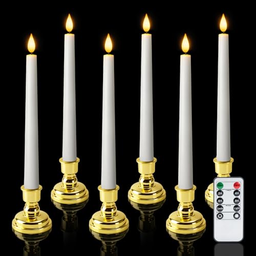 White Flameless Window Candles with Gold Holders Remote Timer - Christmas Decor