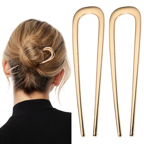 Metal French Hair Pins Set of 2 - U Shaped Hair Fork for Buns