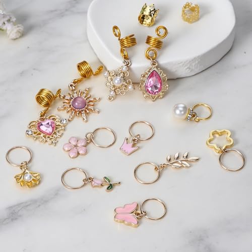 Macuezu 36 PCS Hair Charms for Braids Gold Cuffs and Rings for Locs