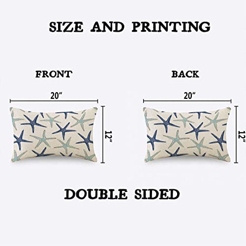 Nautical Starfish Throw Pillow Cover 12x20 Inch - Navy Blue Faux Linen