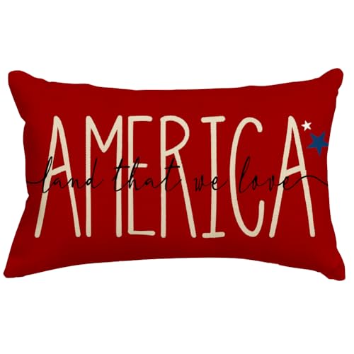 RABUSOFA 4th of July Patriotic Throw Pillow Cover 12x20 Inch Outdoor Sofa Decor
