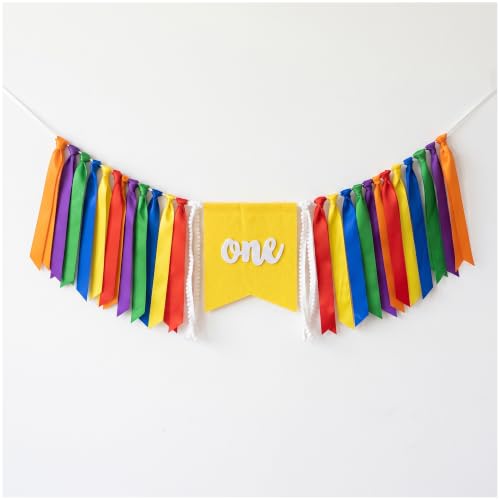 Rainbow 1st Birthday High Chair Banner - Pre-Assembled ONE Decoration
