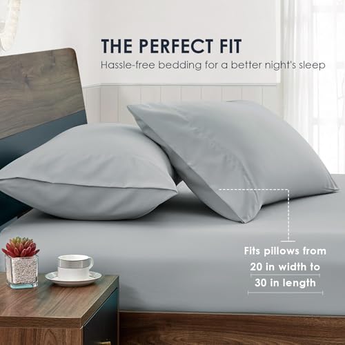 FreshCulture Light Grey Pillowcases Queen Size 30x20 Inches - 2 Pack