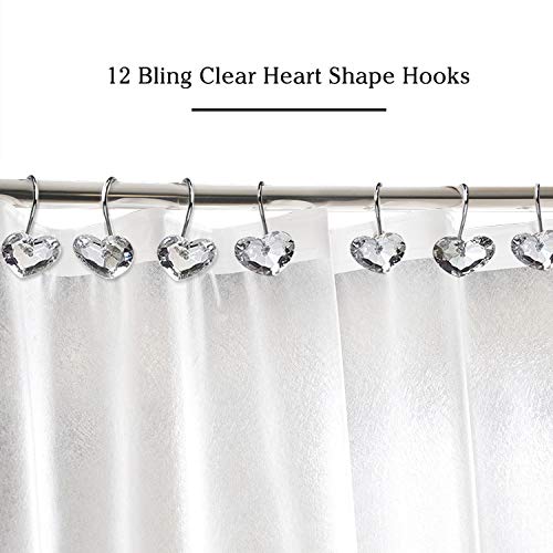 Gracelife 12 Heart Shaped Rhinestone Shower Curtain Hooks