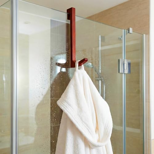 Mifoci 10-Inch Natural Wooden Over-Glass Shower Door Towel Hooks (2-Pack)