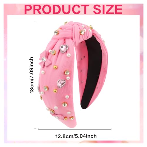 KIUEZIR Pink Knotted Rhinestone & Pearl Headband for Women