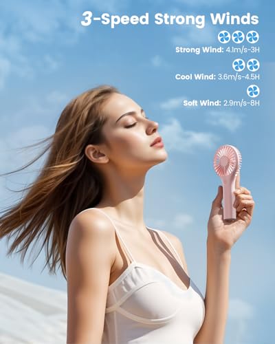 Edvision Portable Handheld Mini Fan - 3-Speed USB Rechargeable Fan, Pink