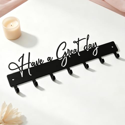 Have a Great Day Key Hooks - Stylish Black Metal Wall Mount Holder