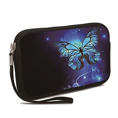 HEABPY Waterproof Cosmetic Bag Blue Butterfly Travel Makeup Pouch
