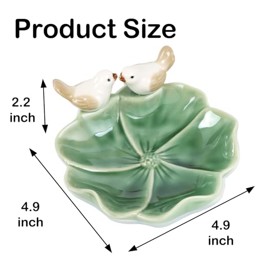 Fordonral Ceramic Bird & Lotus Leaf Jewelry Tray - Green