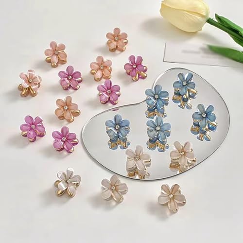 Mini Flower Hair Claw Clips - 20 Pcs Crystal Rhinestone Small Hair Barrettes