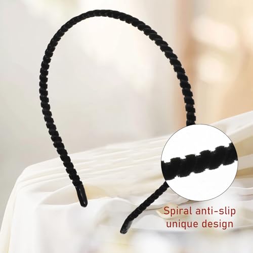 Gjinxi 2pcs Metal Thin Black Headbands for Women Men Lightweight Hair Bands