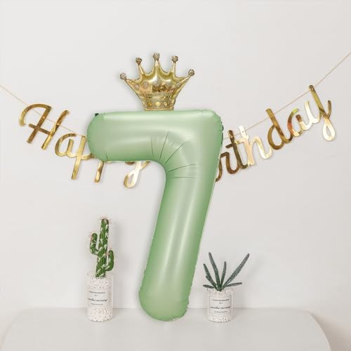 40 Inch Olive Green Number 4 Crown Balloon Set for 4th Birthday