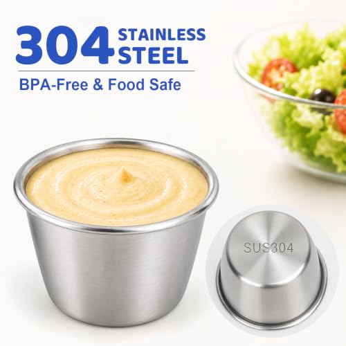 HOMEAVA 2.4oz Leakproof Stainless Steel Salad Dressing Containers - 6 Pack with Silicone Lids for Lunch, Travel, Picnic, Meal Prep