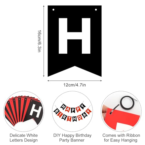 Black & Red Happy Birthday Banner Sign - Personalised Name Garland for Party Decorations