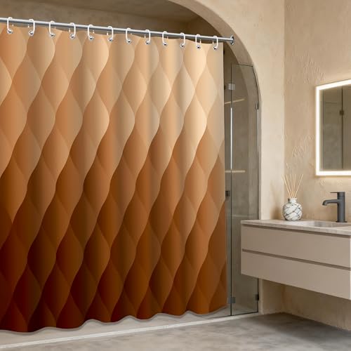 Brown Ombre Shower Curtain 70" x 72" - Waterproof Fabric with Geometric Design
