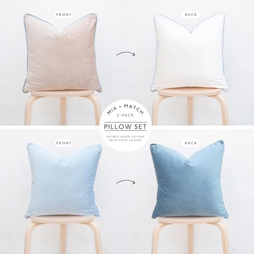 Monday Moose Velvet Throw Pillow Covers 16x16, Set of 2 Beige & Light Blue