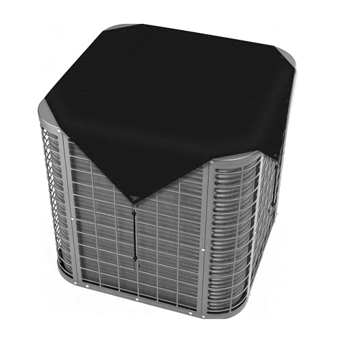 PATIOBREEZE 32x32 Waterproof Outdoor AC Cover with Bungee Cords - Black, 350GSM