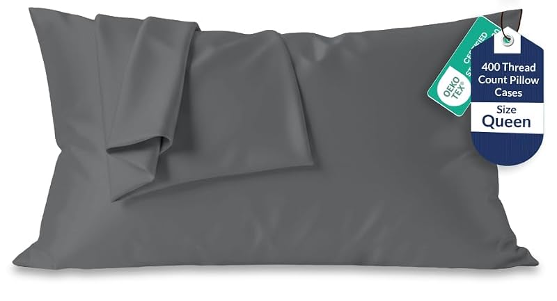 Royale Linens 400 Thread Count 100% Cotton Queen Pillowcase Set - Grey