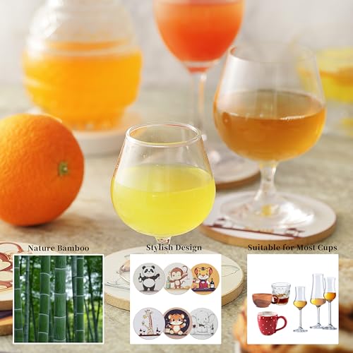 Animal-Themed Bamboo Coasters Set of 6 for Modern Home Decor