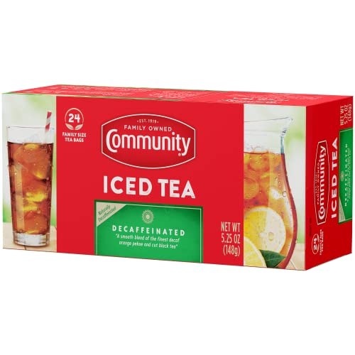 Community Coffee Decaf Tea Bags - Family Size, 24 Pack of 12, Refreshing Iced & Hot Tea