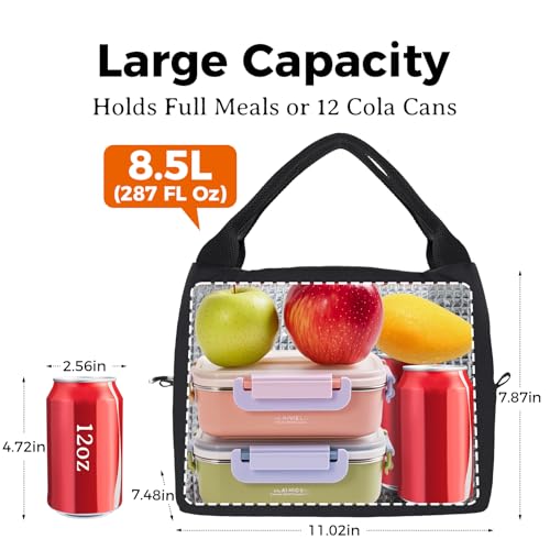 Aosbos Medium Insulated Lunch Bag - Black, 8.5L Leakproof Tote